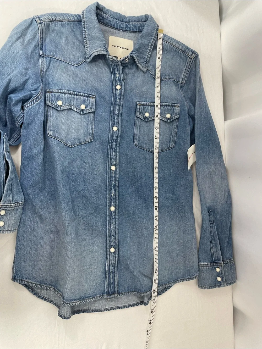 Lucky Brand Denim Western Shirt Medium Snap Button Chambray Jean Top NWT - Picture 11 of 11